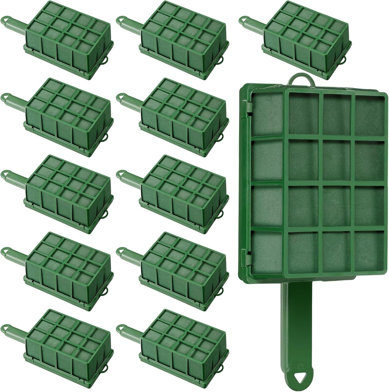 4 Pieces Floral Foam Cage Floral Foam for Fresh Flower Arrangement with Handle Rectangle Foam Blocks for Wedding Party Artificial Fresh Flowers, 12.4 x 3.35 x 5.12 Inch, Green